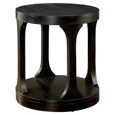 English Elm Transitional Bold Round End Table with I-Shaped Legs and Lower Shelf for Stylish Storage and Decor Antique Black 26 L x 26 W x 9 H B2741P357294