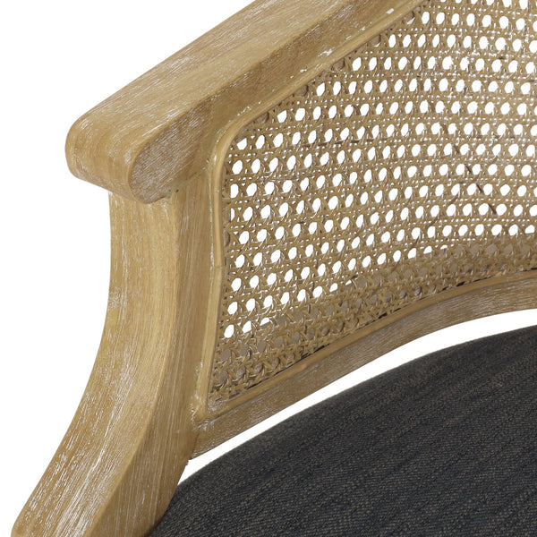 English Elm Christopher Knight Home® - Accent Chair French Country Rubber Wood Frame with Cane Webbing, Weathered Finish & Plush Foam Seat Charcoal N779P233048C