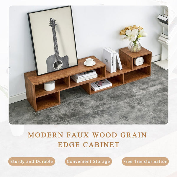 English Elm 2 Cube TV Stand with Modular L-Shaped Design, Adjustable 47–70" Length, Six Open Shelves, Durable MDF Walnut W3226P279110