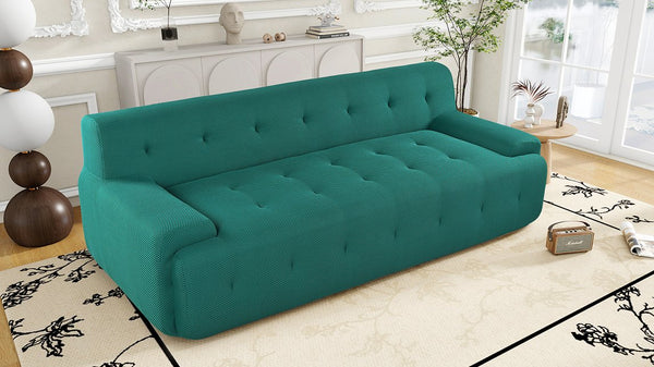English Elm U_Style 86.2" Modern Tufted Upholstered 3-Seat Sofa with Foam+Pocket Spring, Plush Living Room Comfort Green N711P206619C