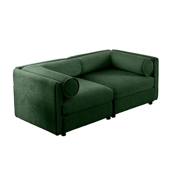 English Elm Stylish Green Chenille 2-Seater Sofa With Hidden Storage, Ergonomic Cylindrical Backrest & Armrests W714S01057-GIGA