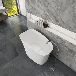 English Elm 51-inch Solid Surface Freestanding Soaking Tub with Integrated Seat Matte White Finish W1613P410199