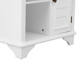 English Elm U Can Louvered End Table with Woven Grass Baskets Ottoman Legs Farmhouse Storage White N724P401353K