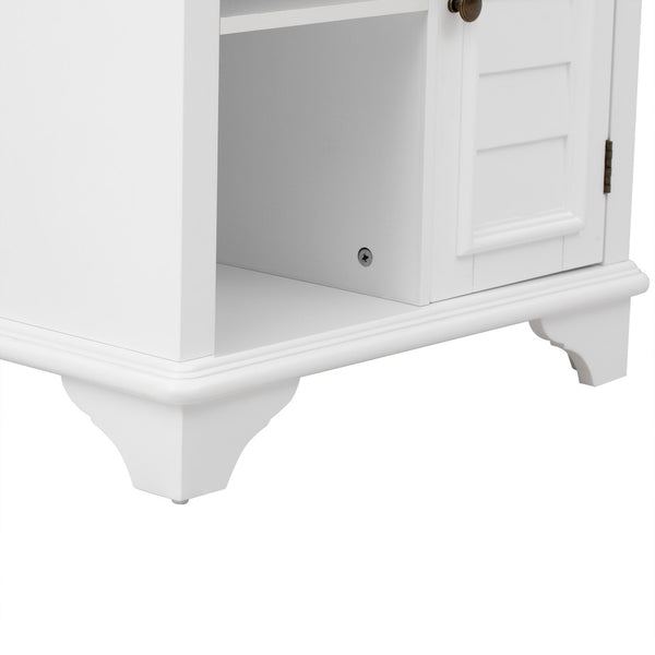 English Elm U Can Louvered End Table with Woven Grass Baskets Ottoman Legs Farmhouse Storage White N724P401353K