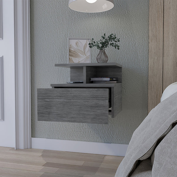 English Elm Augusta Floating Nightstand Wall-Mounted with 2-Tier Shelf & Spacious Drawer for Small Bedrooms B128P176117