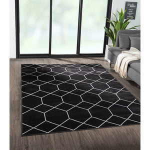 JLA Home Madison Park - Trellis Averie Turkish Woven Area Rug — Black & Cream Trellis Pattern, Medium Pile, OEKO‑TEX Safe MP35-8064