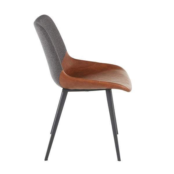 English Elm Outlaw Industrial Two-Tone Chair Set of 2 — Brown Faux Leather & Grey Fabric, Cushioned High-Back Accent Seats B202P223622