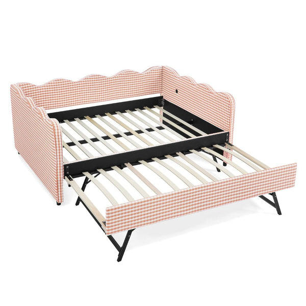 English Elm Spare Plaid Upholstered Convertible Daybed with Usb Port for Kids or Guest Rooms W1413P384961