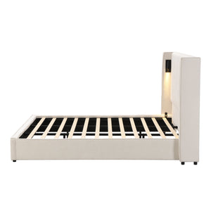 English Elm Christopher Knight Home® - King Size Upholstered Bed Frame With Wingback Headboard, Usb Charging & Adjustable Reading Lamp N757P235229B