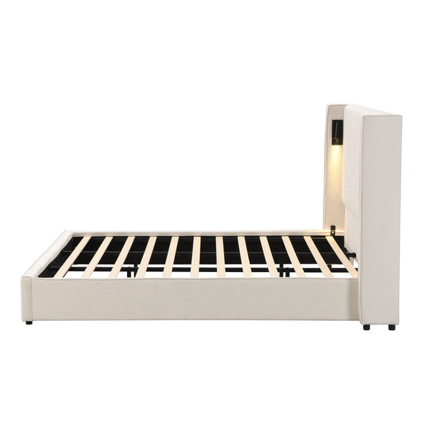 English Elm Christopher Knight Home® - King Size Upholstered Bed Frame With Wingback Headboard, Usb Charging & Adjustable Reading Lamp N757P235229B