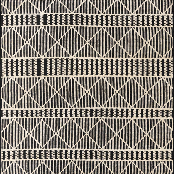 Unique Loom Outdoor Trellis Dalyan Machine Made Striped Rug Black, Natural 5' 4" x 6' 1"