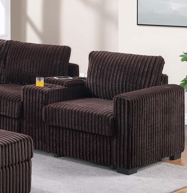 English Elm Contemporary Corduroy L-shaped Sectional with Usb Console Ottoman Included Coffee B011S02216
