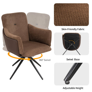 English Elm 360° Modern Swivel Upholstered Home Office Chair Set of 2 with Metal Base, 300lb Capacity, Stylish Dark Brown W757P304241