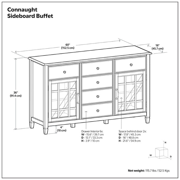 English Elm Connaught Solid Wood Buffet with Glass Cabinet Doors and Antique White Finish B136P439017