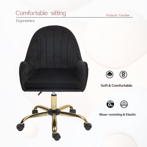 English Elm Velvet Swivel Chair with Gold Base Adjustable Glam Seat for Bedroom Vanity Office W1733P215112