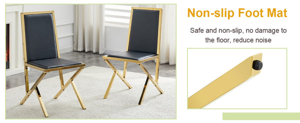 English Elm 2-pack Black Pu Leather Dining Chairs with Angled Silver Metal Legs Modern Set Black+Gold W1151P301835