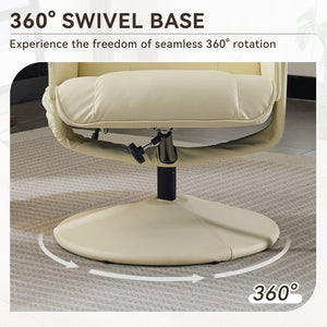 English Elm 011-Massage Recliner Chair with Ottoman, 360° Swivel PU Leather, 5-Point Vibration Massage, Heated Seat, 140° Backrest Comfort Beige W2636P262427