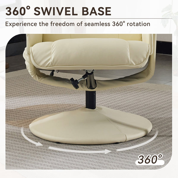 English Elm 011-Massage Recliner Chair with Ottoman, 360° Swivel PU Leather, 5-Point Vibration Massage, Heated Seat, 140° Backrest Comfort Beige W2636P262427