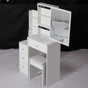 English Elm 29.2" Elegant Space-Saving Vanity Set With Cushioned Stool, Sliding Mirror & High-Capacity Storage W936P226029