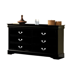 English Elm Louis Philippe Six Drawer Dresser with Nickel Hardware and Lacquered Finish Black B2726P257340