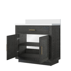 English Elm Black Oak Single Bath Vanity With Cultured Marble Top - Elegant 36" W X 22" D Fully Assembled Design B2731P260809