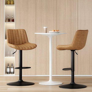 English Elm Bar Stools Set Of 2 - Stylish Swivel Adjustable Height Chairs In Brown Pu Leather For Kitchen & Bar T3623P363863