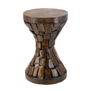 English Elm 11.8x11.8x18.1" Paulownia Wood Sculptural Side Table with Mosaic Hourglass Base W2078P461604