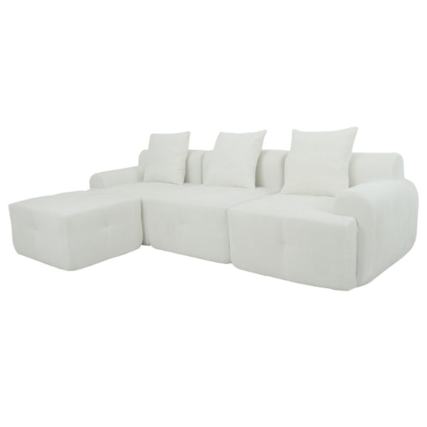 English Elm 104 Inch Modular Sectional Sofa Pineapple Weave Fabric Living Room Lounger Beige W5385S00002