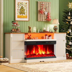 English Elm Fireplace Tv Stand with Electric Flame Effect Built in Storage and Integrated Power Hub W3383P355698