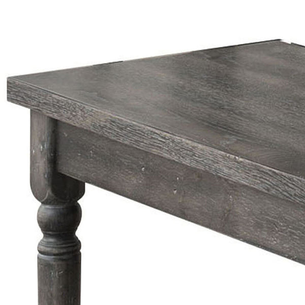 English Elm Weathered Grey Farmhouse Dining Bench with Turned Legs, Cozy Rustic Rubberwood Seating for 2 Guests B062P189065