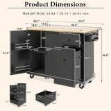 English Elm Kitchen Island With Drop Leaf, 53.9" Width Rolling Kitchen Cart On Wheels With Internal Storage Rack and 3 Tier Pull Out Cabinet Organizer, Kitchen Storage Cart With Spice Rack, Towel Rack (Black)