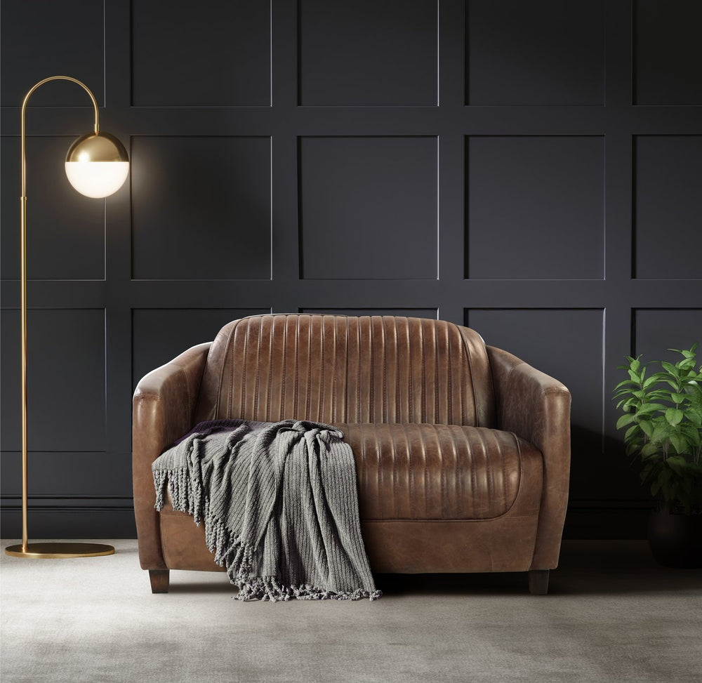 English Elm Brancaster Retro Brown Top Grain Leather Loveseat with Aluminum Aviator Frame & Nailhead Trim B2726P246568