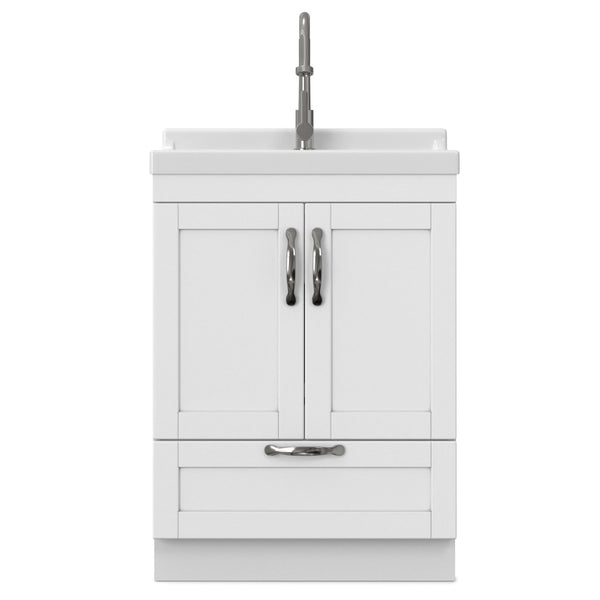 English Elm Hennessy Shaker Style Laundry Sink Cabinet with Deep Abs Basin and Nickel Hardware B136P427208