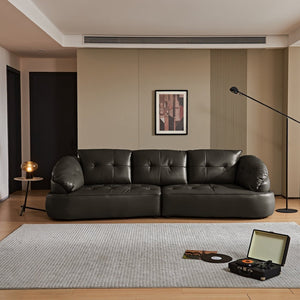 English Elm Modern Elliptical Three Seat Sofa Genuine Cowhide Leather Solid Wood Frame Living Room Black W1765S00135