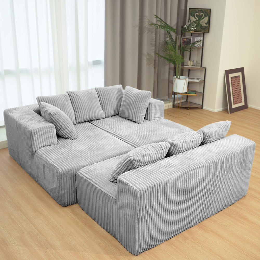 English Elm Modular U-Shaped Sectional Sofa - 4-Seater Chaise Lounge In Gray Corduroy, Customizable Comfort & Style W3276S00007