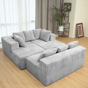 English Elm Modular U-Shaped Sectional Sofa - 4-Seater Chaise Lounge In Gray Corduroy, Customizable Comfort & Style W3276S00007