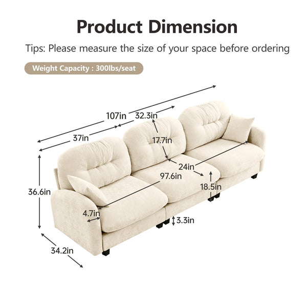English Elm Three-Seate modular sectional sofa with plush chenille, tufted back, ergonomic support, wooden base Beige W714S01367
