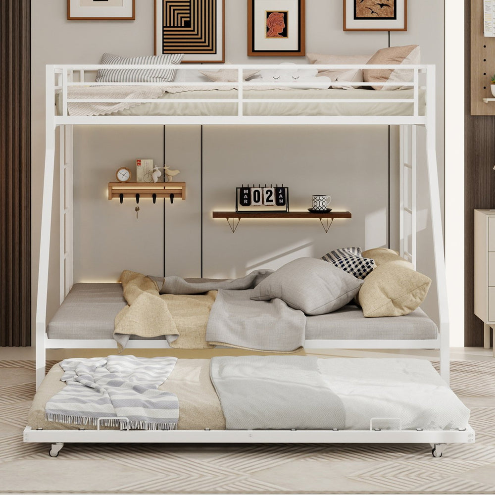 English Elm High Stability Square Tube Bunk Bed With Trundle & Ladder - Stylish Space-Saving Design For Homes W1935P360872
