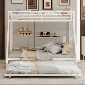 English Elm High Stability Square Tube Bunk Bed With Trundle & Ladder - Stylish Space-Saving Design For Homes W1935P360872