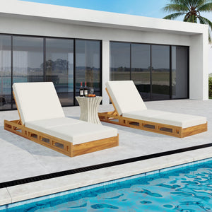 English Elm Christopher Knight Home® - Lounge Chaise Set - Solid Acacia Wood With Water-Resistant Cream Cushion For Ultimate Comfort & Style N770P272405T_N770P208317C