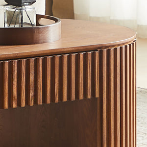 English Elm 51.18'' Oval Mdf Coffee Table with Hidden Drawer Mid-century Pedestal Base Brown W876P370284