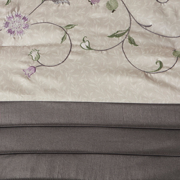 English Elm Embroidered 7-Piece Queen Comforter Set In Purple & Grey - Luxurious Bedding With Decorative Pillows B03596941