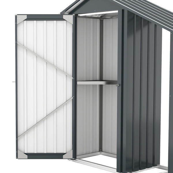 English Elm Campcraft Galvanized Steel Outdoor Storage Cabinet with Lockable Compartment and Firewood Rack W1598P382301