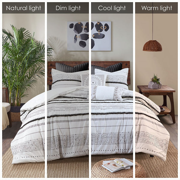 English Elm Cotton Printed Comforter Set With Boho Charm & Textured Trims For Full/Queen Bedroom Style Upgrade B03596416