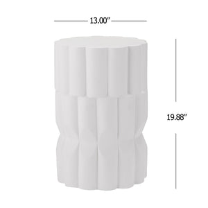 English Elm 13 Inch Handmade Mgo Geometric Side Table Sculptural Matte Accent for Indoor Outdoor White N772P390780W