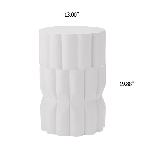 English Elm 13 Inch Handmade Mgo Geometric Side Table Sculptural Matte Accent for Indoor Outdoor White N772P390780W
