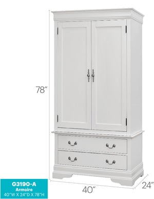 English Elm Louis Louis Phillipe G3190-A Armoire White — Traditional Carved Mouldings, 2 Dovetail Drawers, Tarnish-Resistant Hardware B078S00535