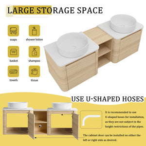 English Elm 60'' Wall-Mounted Bathroom Vanity With Ceramic Sink & Soft-Close Cabinet, Modern Storage Solution W999S00471