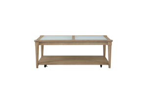 English Elm Frosted Sand Finish Cocktail Table with Casters — Solid Wood & Glass Top, Transitional Casual Design B2699P218292