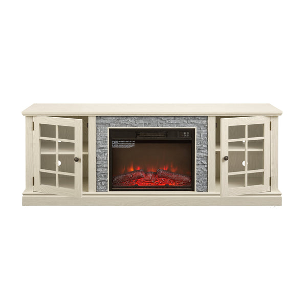 English Elm 70" Modern TV Stand with 23" Electric Fireplace, Faux Stone Mantel, Ample Storage & Cable Management White W2275S00022